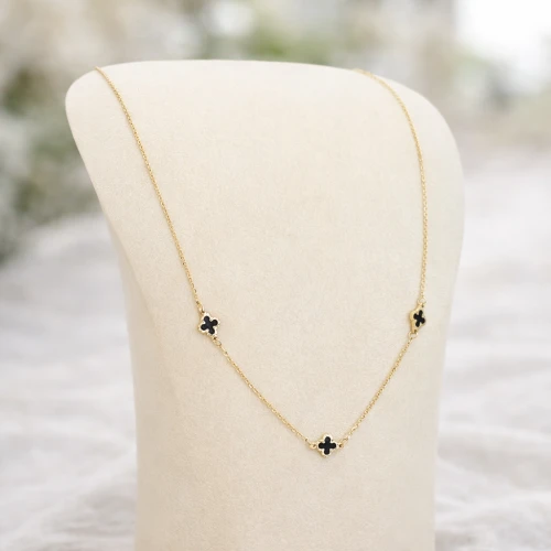 Złoty naszyjnik NAEK5100 CZARNE KONICZYNKI