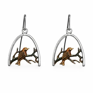 Srebrne kolczyki ORKO067 PTASZEK NA GAŁĘZI