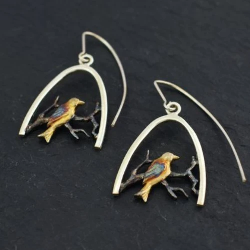 Srebrne kolczyki ORKO067 PTASZEK NA GAŁĘZI