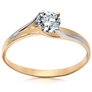 Złoty Pierścionek Verona XEB9471 Dwukolorowy z cyrkonią