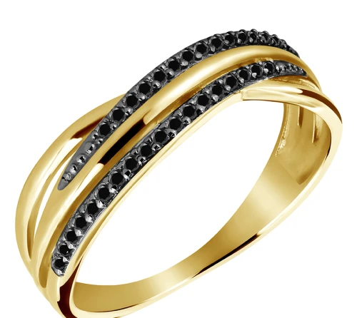 Złoty Pierścionek - Obrączka z czarnymi diamentami 0,22ct   