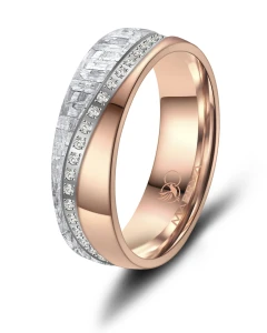 Obrączka z tytanu i szaro-białego Carbonu CA-08 Rose Gold damska 