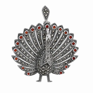 Srebrna Zawieszka - Broszka Paw z Markazytami Verona SWZ6254