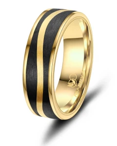 Obrączka Tytanowa z Karbonem CA-06 Gold męska