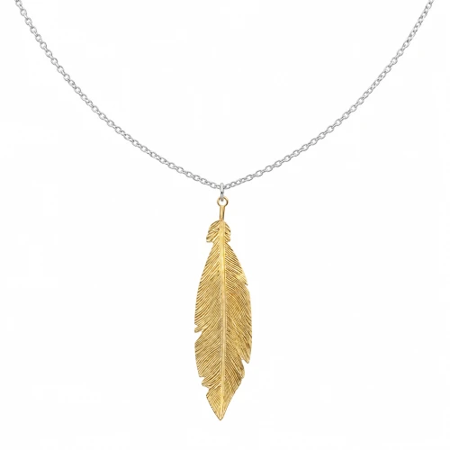 Srebrny Naszyjnik SXNC0004 Pozłacane Piórko
