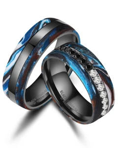 Obrączki BLACK TITANIUM Blue Ocean – czarny tytan z niebieską żywicą BT-17