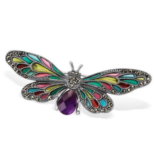 Srebrna Broszka z Markazytami Verona SRZ6266 Motyl